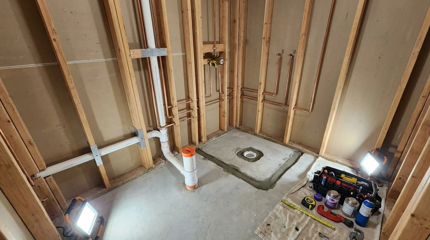 Bathroom rough-in plumbing during remodel by Johns Plumbing LLC in Luquillo